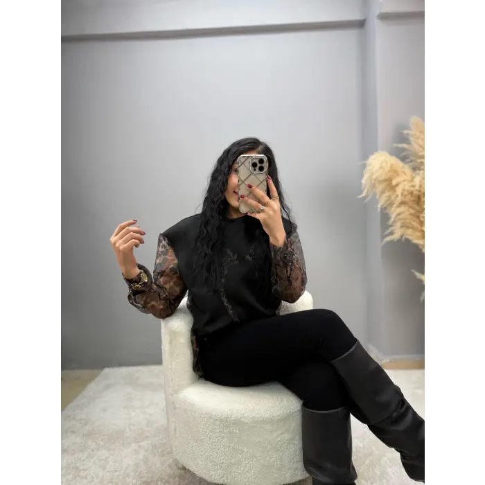 Leopar Garni Dalgıç Bluz