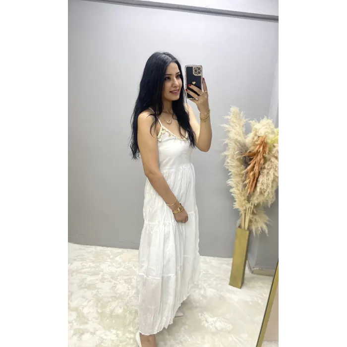 Lüx Kalite Naturel Seri Askılı Elbise