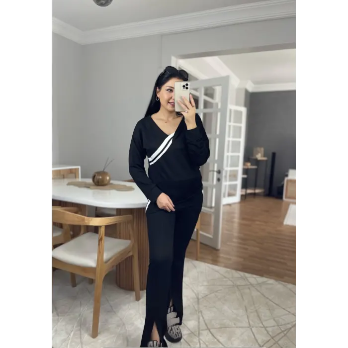 Lüx Kalite Paça Yırtmaç Detaylı İkili Takım