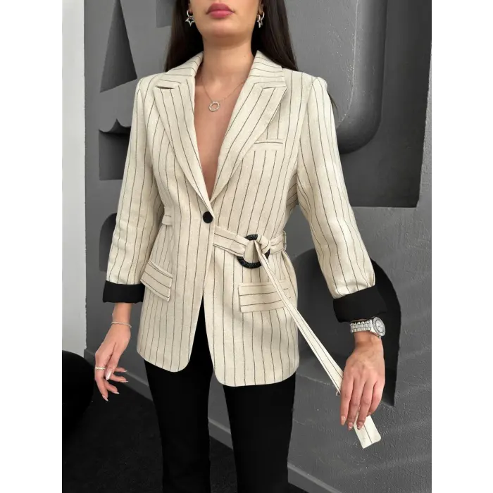 Majori Çizgili Keten Blazer Ceket