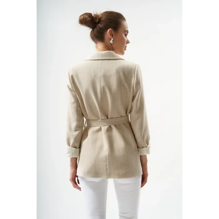 Majori Çizgili Keten Blazer Ceket