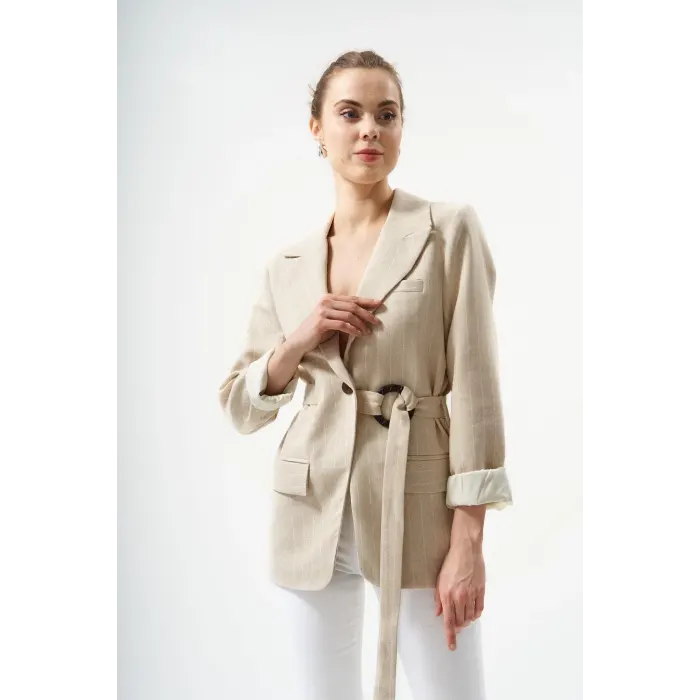 Majori Çizgili Keten Blazer Ceket
