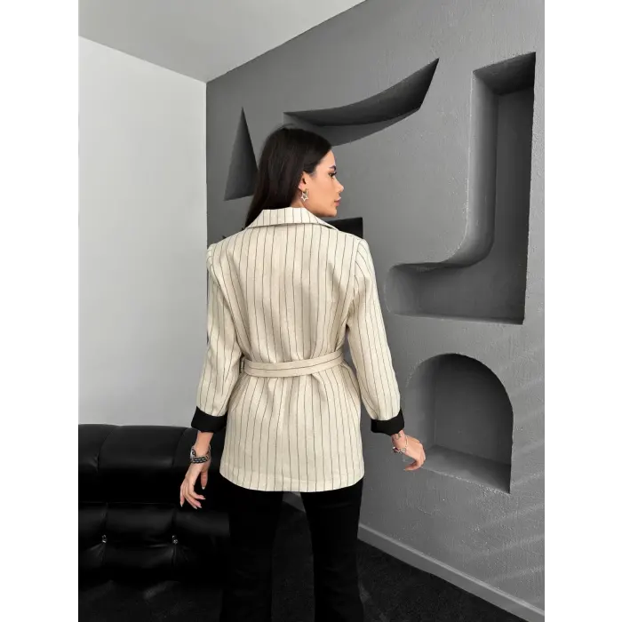 Majori Çizgili Keten Blazer Ceket