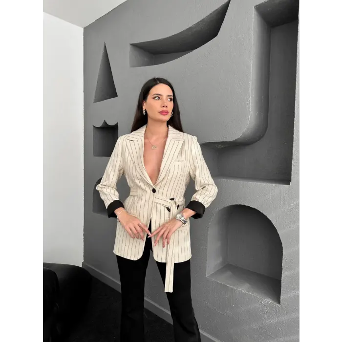 Majori Çizgili Keten Blazer Ceket