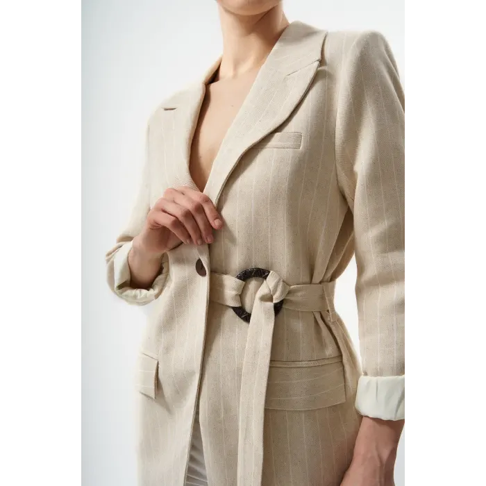 Majori Çizgili Keten Blazer Ceket