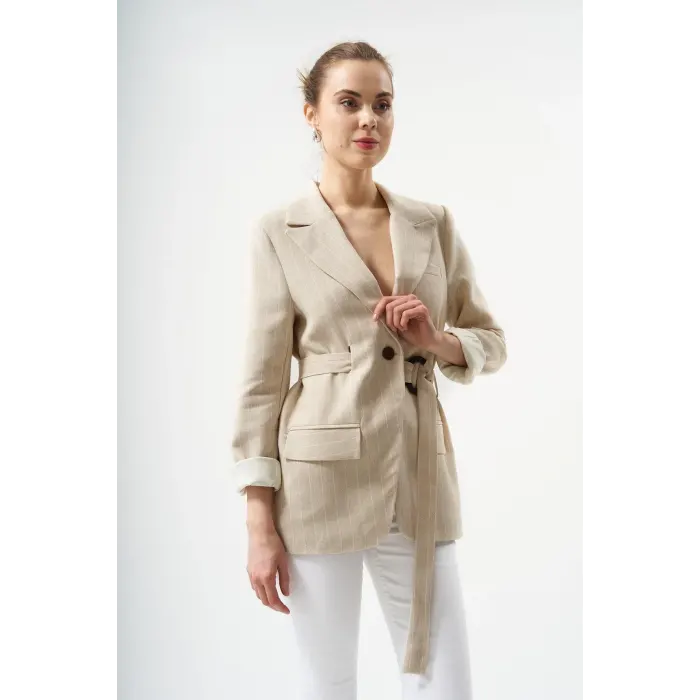 Majori Çizgili Keten Blazer Ceket
