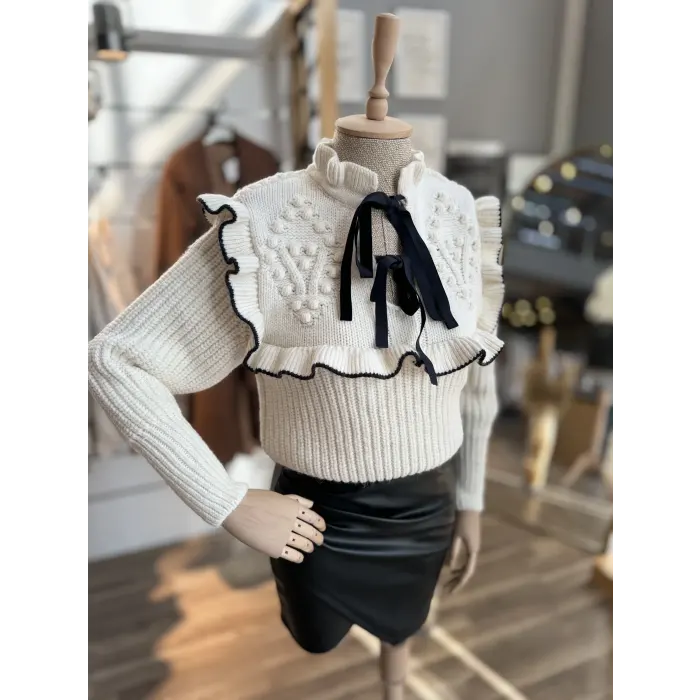 Melax Fırfırlı Selanik Örgü Triko Kazak