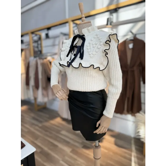 Melax Fırfırlı Selanik Örgü Triko Kazak