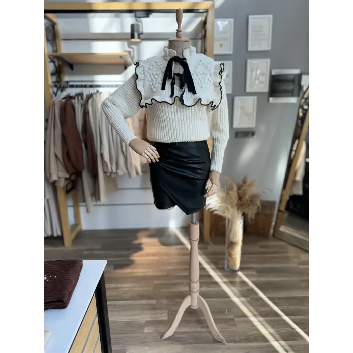 Melax Fırfırlı Selanik Örgü Triko Kazak