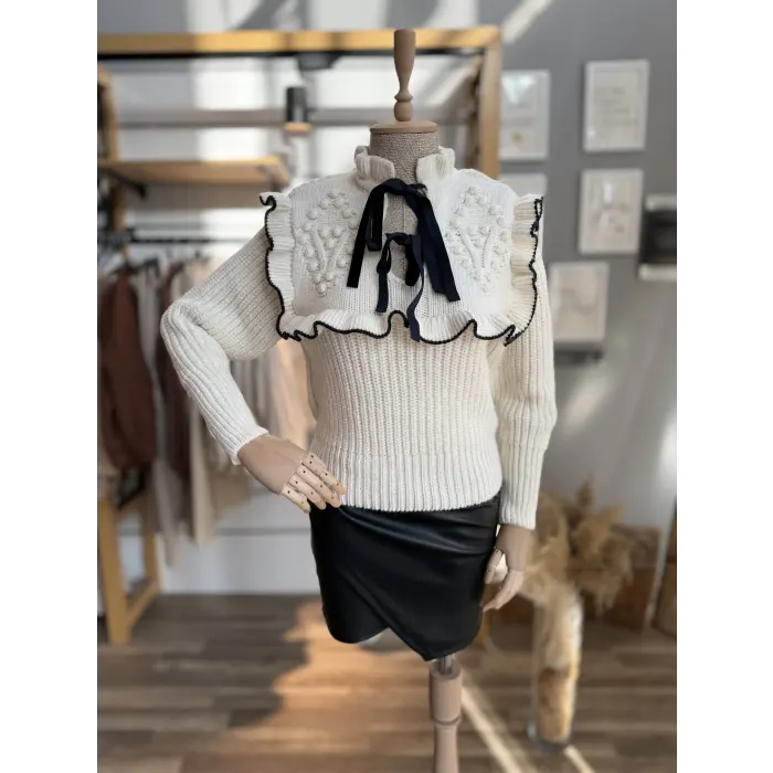 Melax Fırfırlı Selanik Örgü Triko Kazak