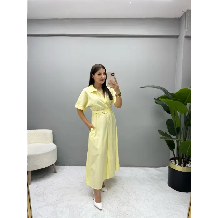 Mendo Poplin Kumaş Bel Kemerli Elbise