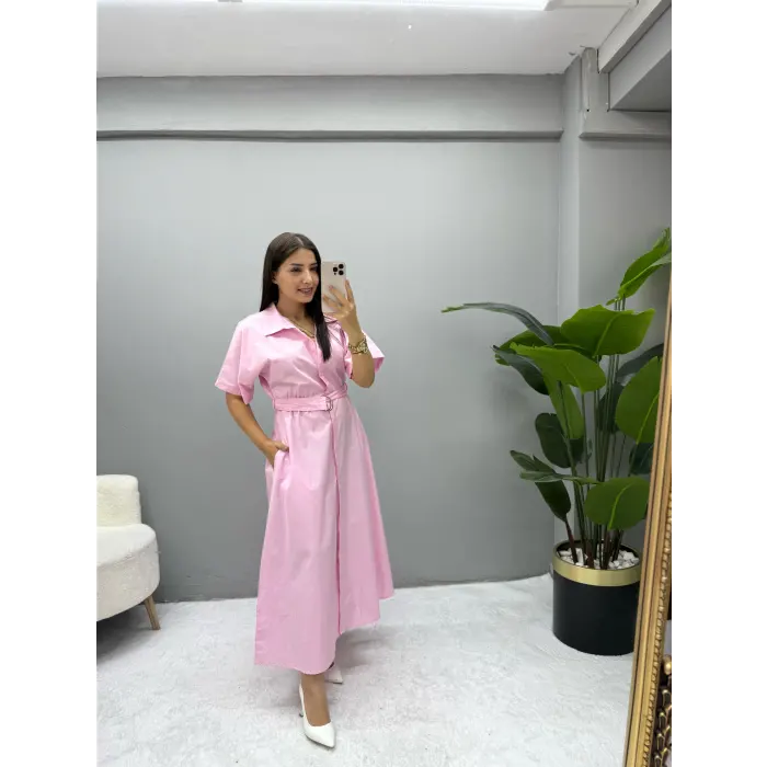 Mendo Poplin Kumaş Bel Kemerli Elbise