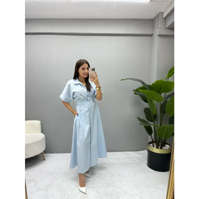 Mendo Poplin Kumaş Bel Kemerli Elbise