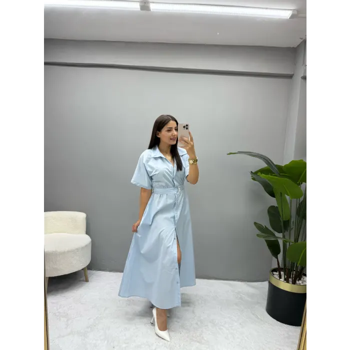 Mendo Poplin Kumaş Bel Kemerli Elbise