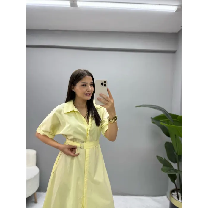 Mendo Poplin Kumaş Bel Kemerli Elbise