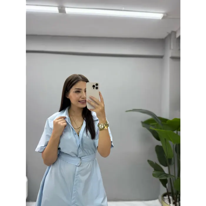 Mendo Poplin Kumaş Bel Kemerli Elbise