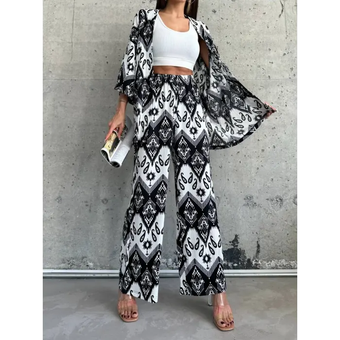 Millen Bürümcük Kumaş Desenli Kimono Takım