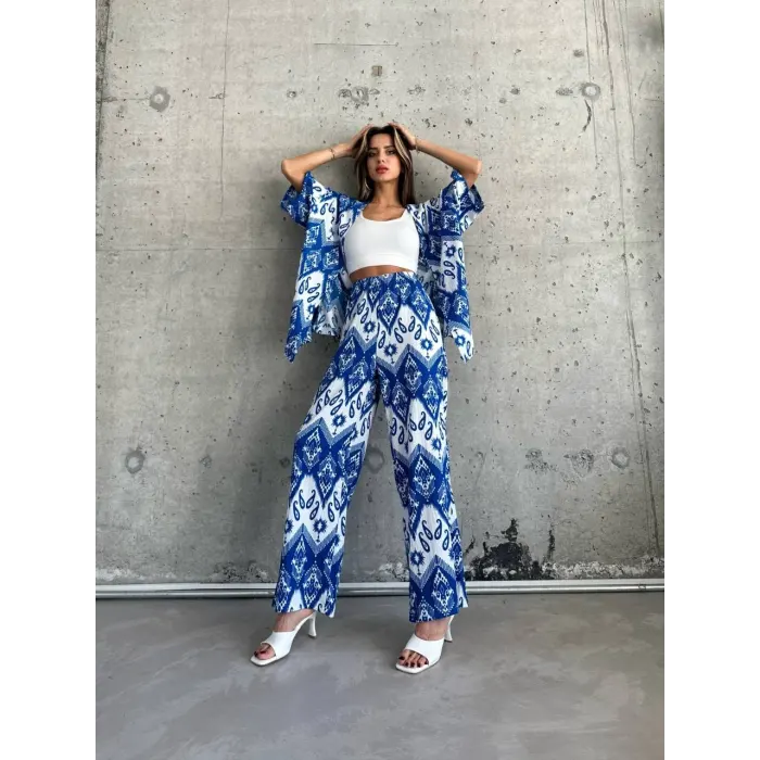 Millen Bürümcük Kumaş Desenli Kimono Takım