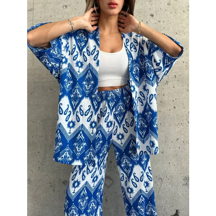 Millen Bürümcük Kumaş Desenli Kimono Takım