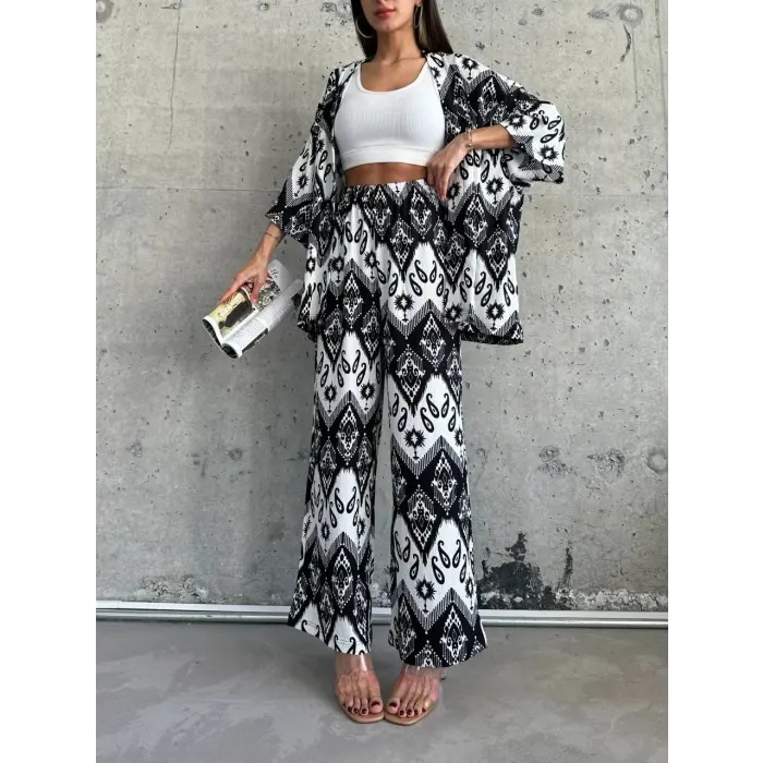 Millen Bürümcük Kumaş Desenli Kimono Takım