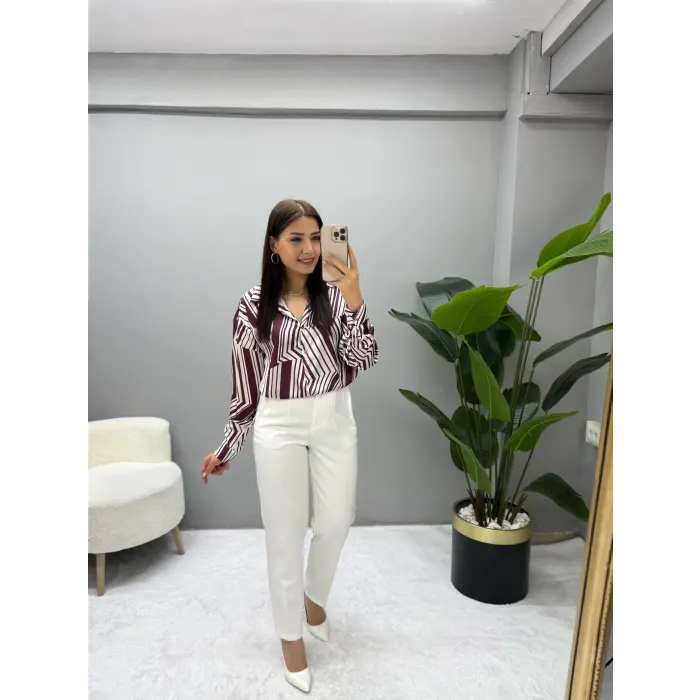 Mimbo Premium Çizgili Saten Gömlek