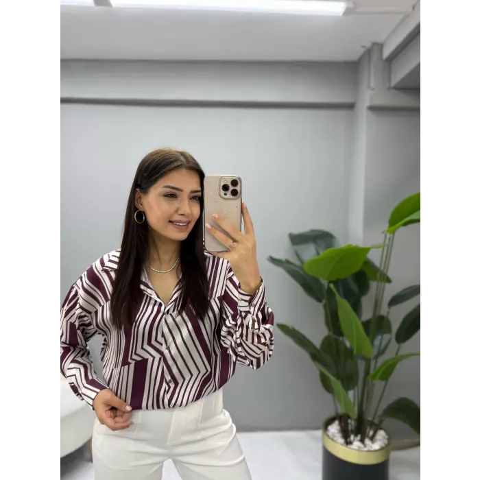 Mimbo Premium Çizgili Saten Gömlek