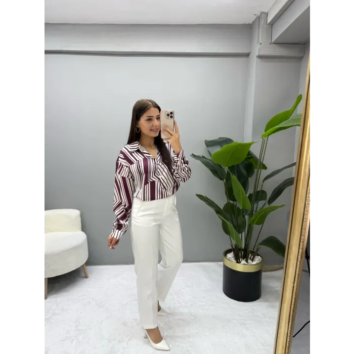 Mimbo Premium Çizgili Saten Gömlek