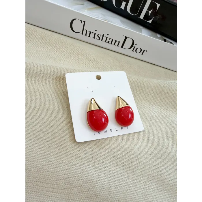 Mineli Çift Renk Damla Küpe