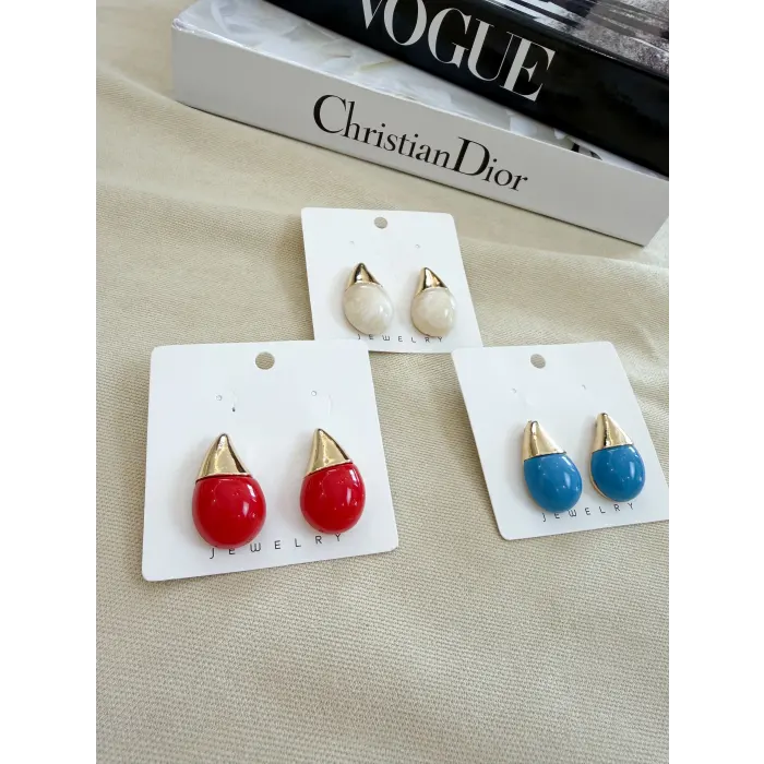 Mineli Çift Renk Damla Küpe