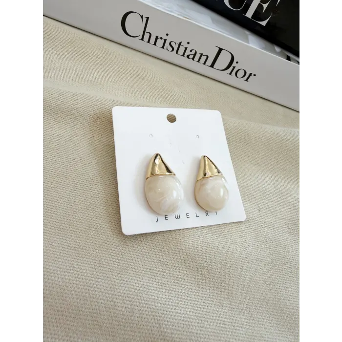 Mineli Çift Renk Damla Küpe