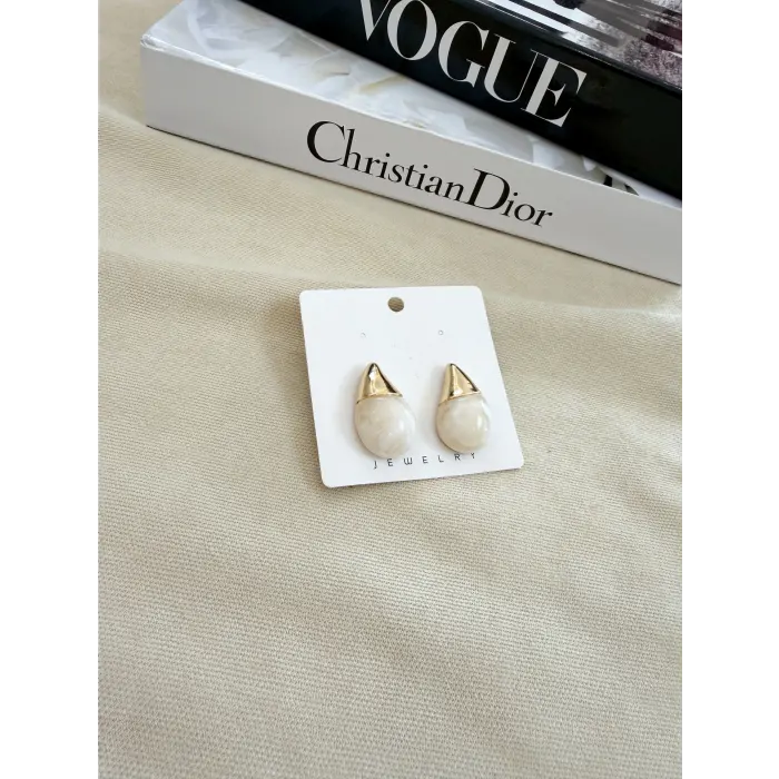 Mineli Çift Renk Damla Küpe