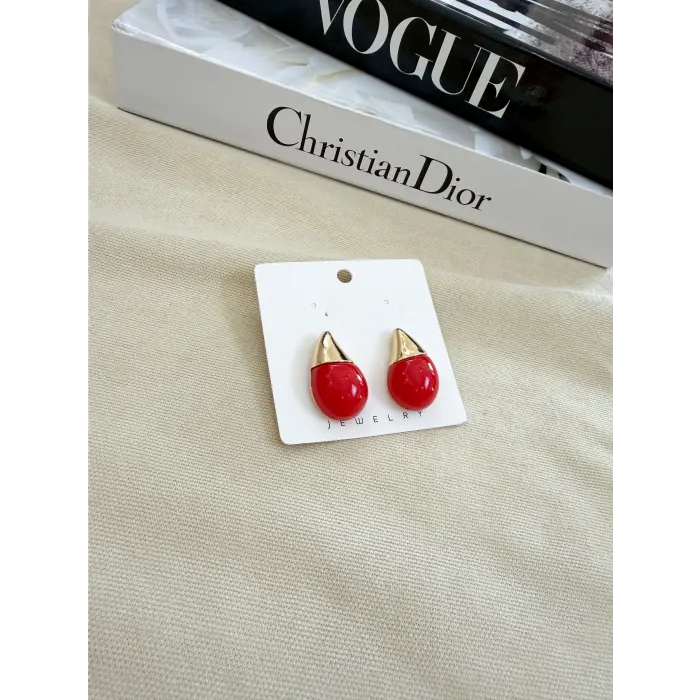 Mineli Çift Renk Damla Küpe