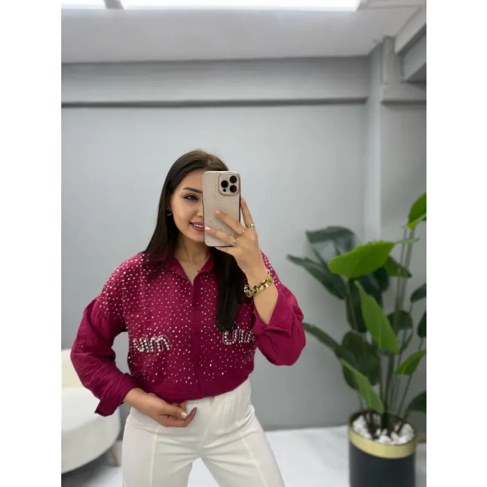 Miu Miu Serpme İnci Taşlı Aerobin Kumaş Gömlek