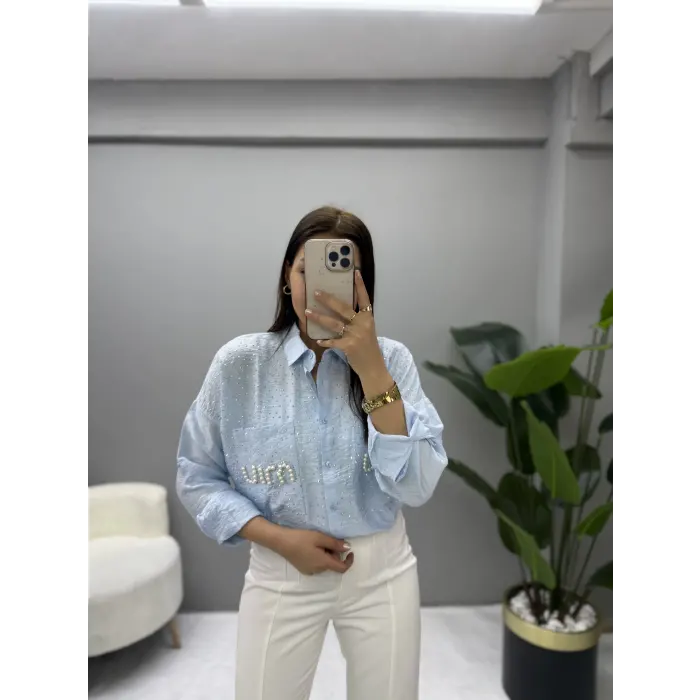 Miu Miu Serpme İnci Taşlı Aerobin Kumaş Gömlek