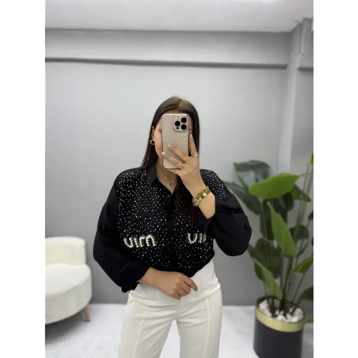 Miu Miu Serpme İnci Taşlı Aerobin Kumaş Gömlek