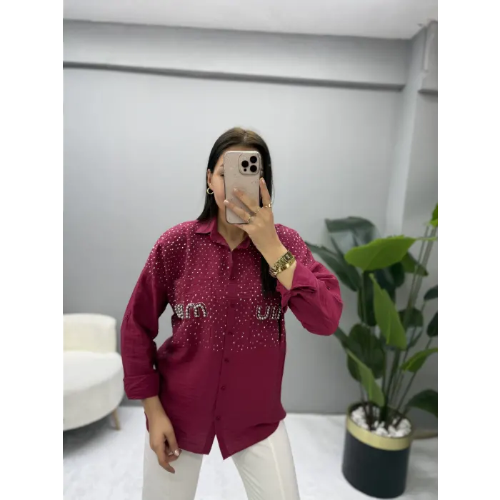 Miu Miu Serpme İnci Taşlı Aerobin Kumaş Gömlek