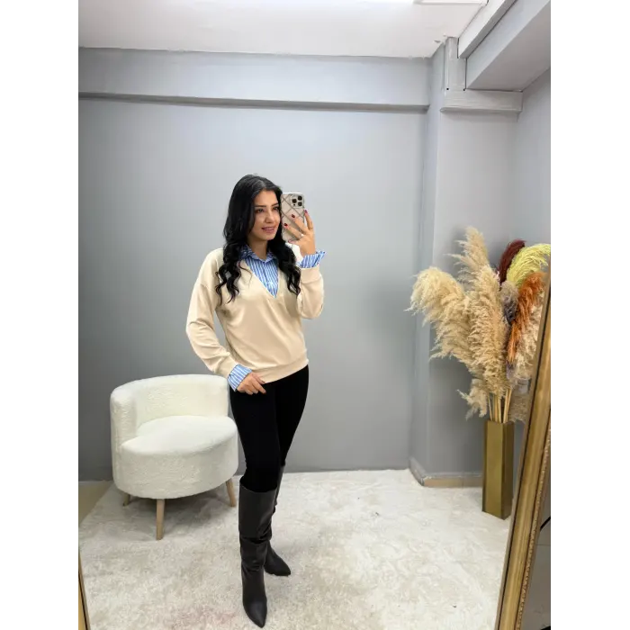 Modal Gömlek Garnili Bluz