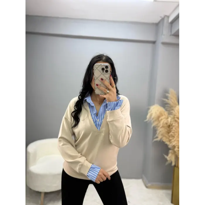 Modal Gömlek Garnili Bluz