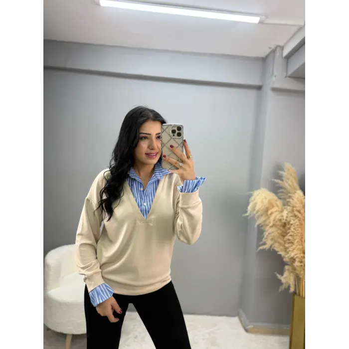 Modal Gömlek Garnili Bluz