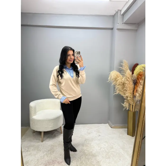 Modal Gömlek Garnili Sweatshirt