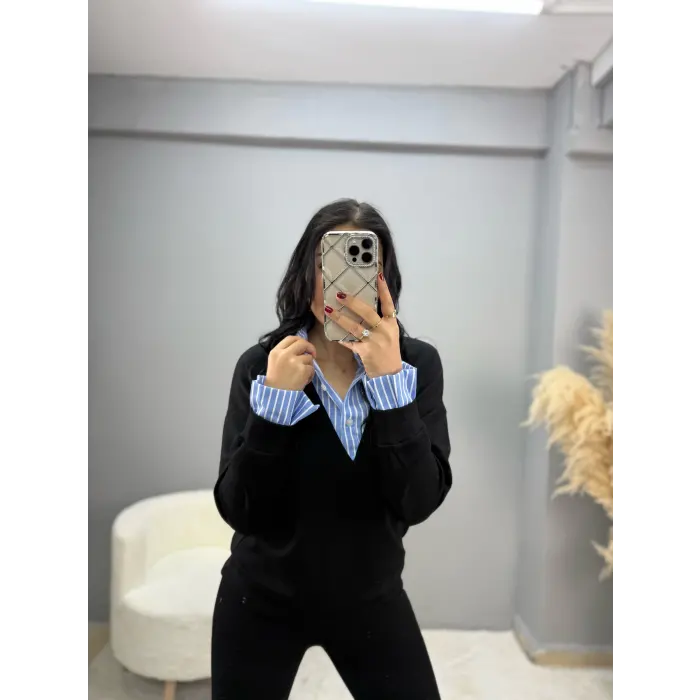 Modal Gömlek Garnili Sweatshirt