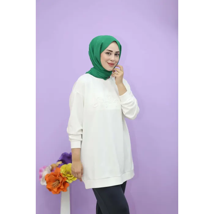 Modal Kumaş Kabartma Yazılı Sweatshirt