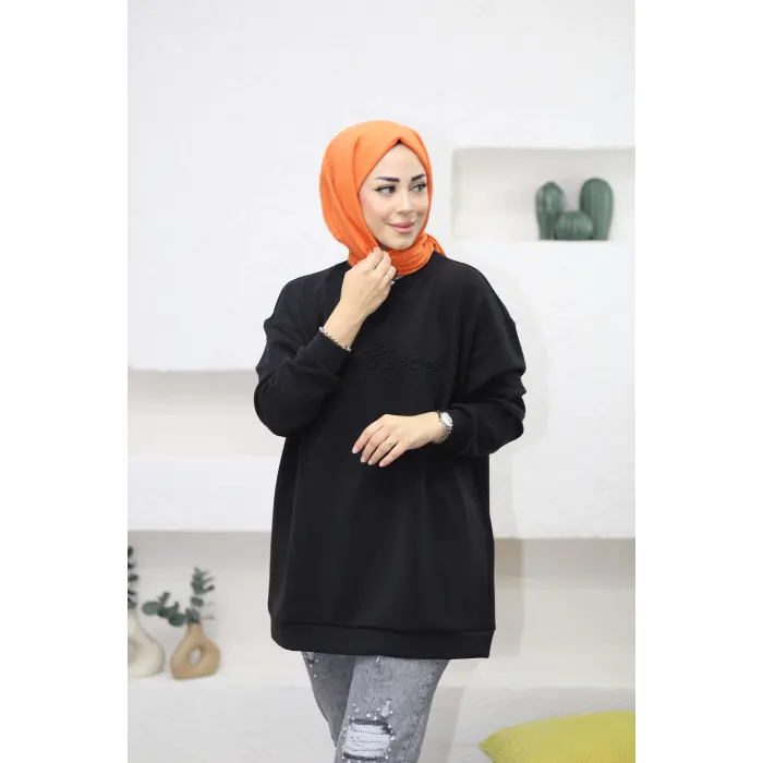 Modal Kumaş Kabartma Yazılı Sweatshirt