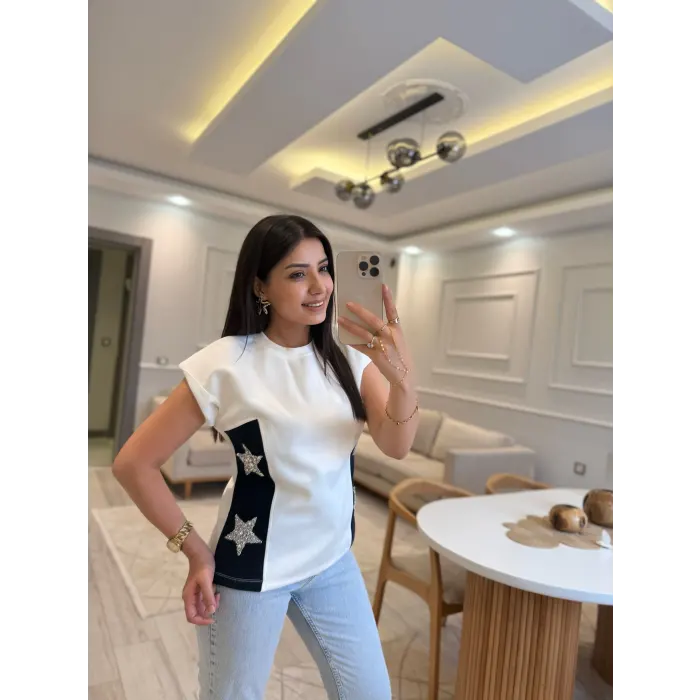 Modal Triko Garnili Vatkalı Bluz