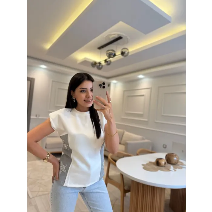 Modal Triko Garnili Vatkalı Bluz