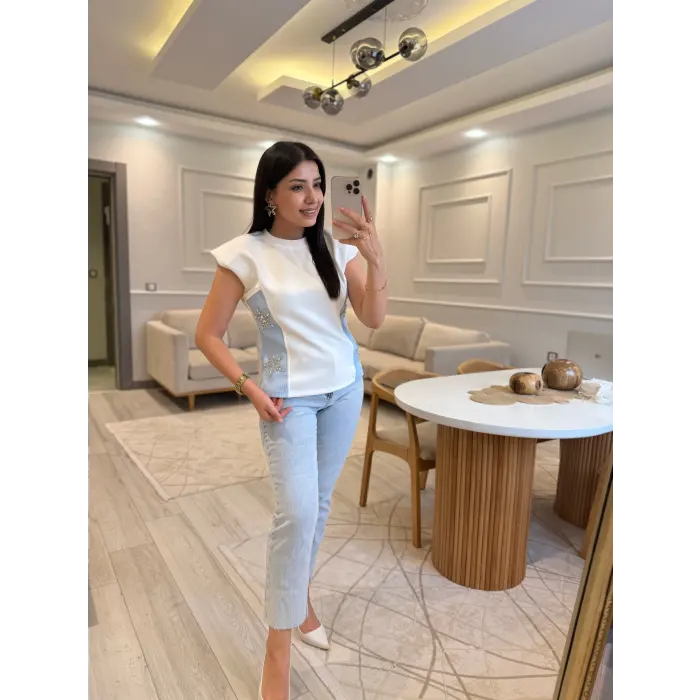 Modal Triko Garnili Vatkalı Bluz