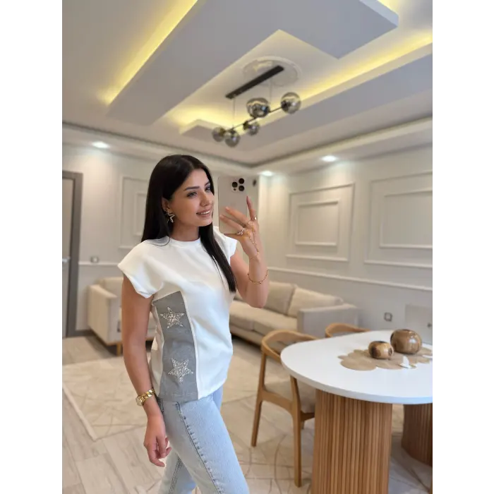 Modal Triko Garnili Vatkalı Bluz