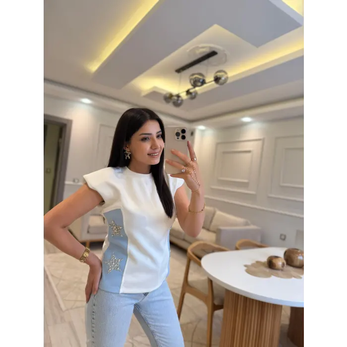 Modal Triko Garnili Vatkalı Bluz