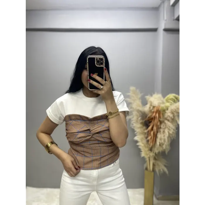 Mrka Muadil Önü Büzgülü Kareli Bluz