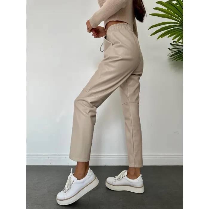 Namlex Bel Lastikli Deri Pantolon